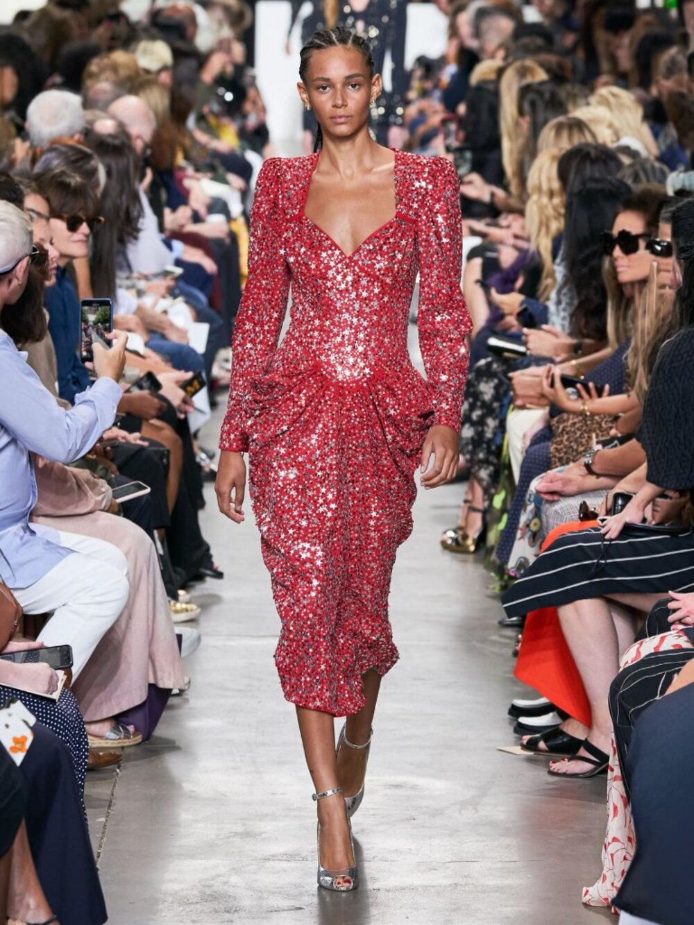 Michael Kors Collection Star Sequin Midi Dress Crimson Silver Size US 0 NEW